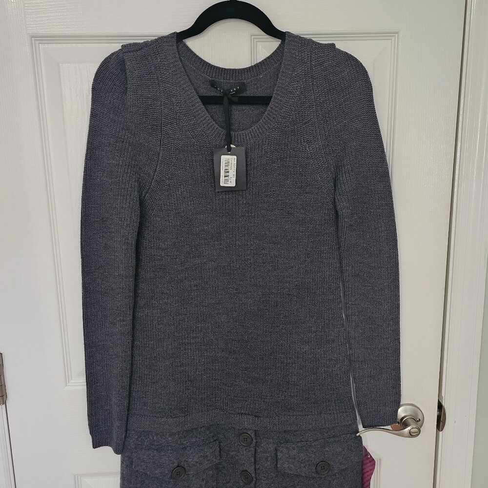 Twin Set Simona Barbieri Grey V-Neck Knit Mini Dress / Long Tunic Size M